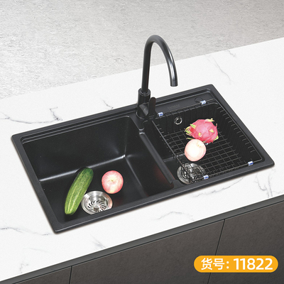 石英石水槽 双盆 黑色3-11822