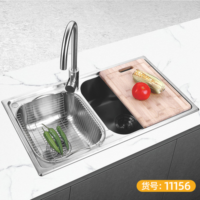 食品级304不锈钢一体 双槽 左小右大-11156