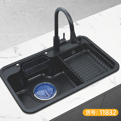 石英石水槽 台阶盆 黑色-11832