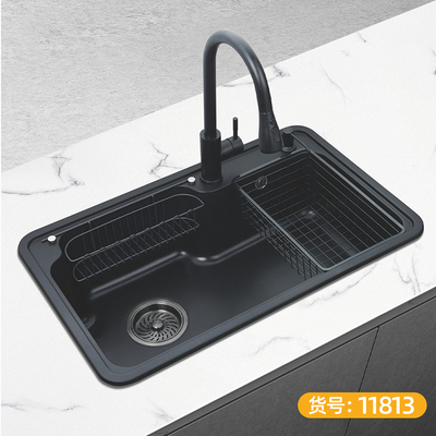 石英石水槽 单盆 黑色-11813