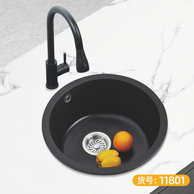 石英石水槽 圆盆 黑色-11801